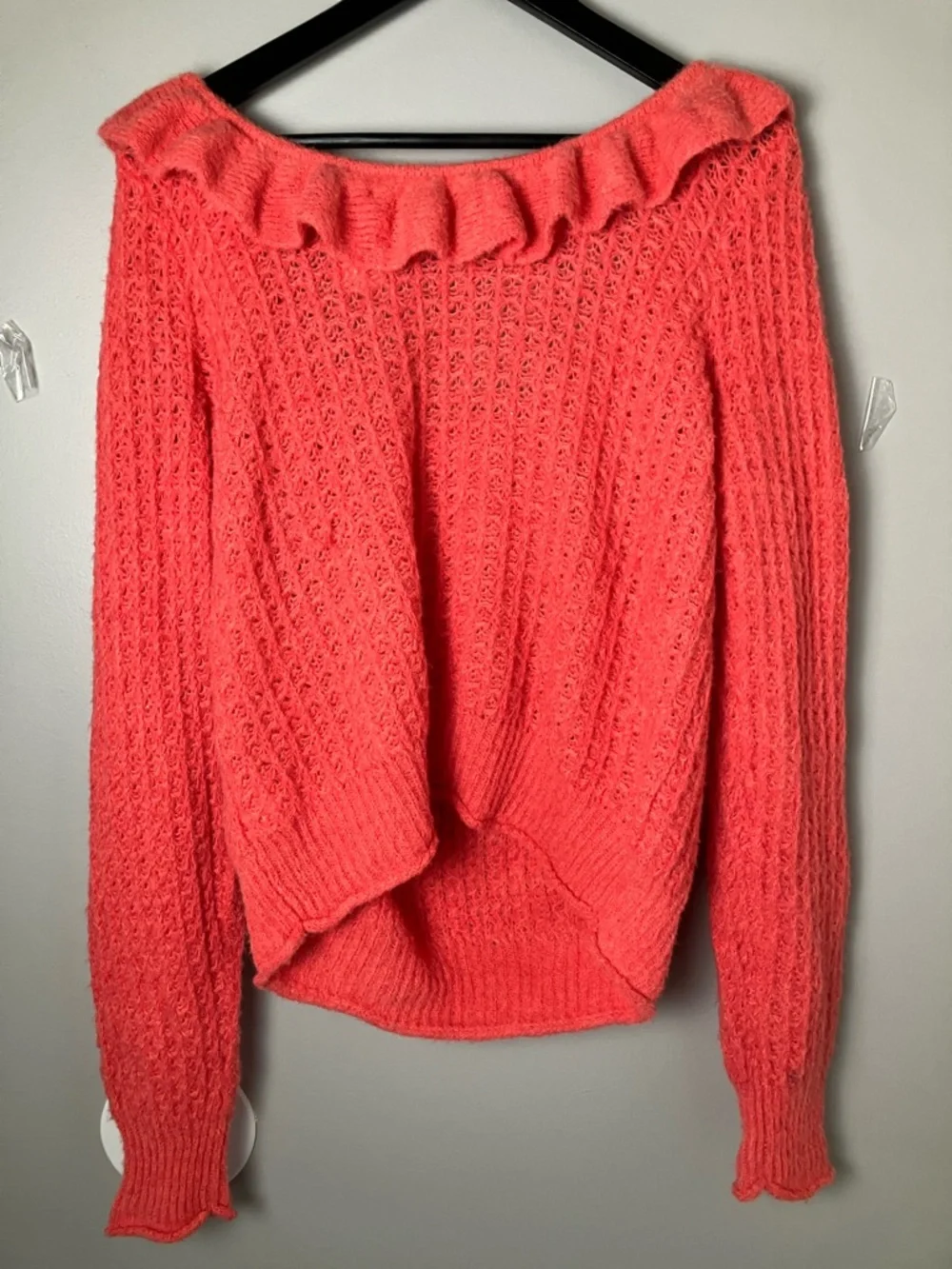 Anthropologie Cozy Ruffle-Trim Boat Neck Knit Pink Rose Sweater NWT Size XL - Picture 5 of 8